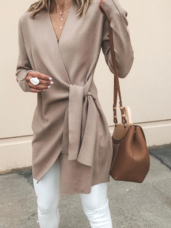 Casual Solid Color V-Neck Long Sleeves Outwear