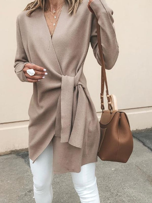 Casual Solid Color V-Neck Long Sleeves Outwear