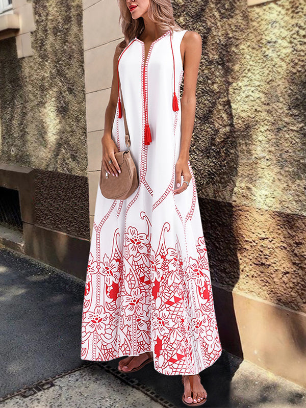 Women s Chinese Sleeveless Print Spring Summer Dress