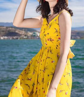 2018 New Floral Print Spaghetti Strap Split Chiffon Beach Maxi Dress