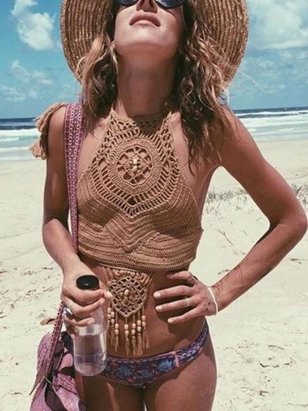 Boho Crochet Tassels Beach Bikini