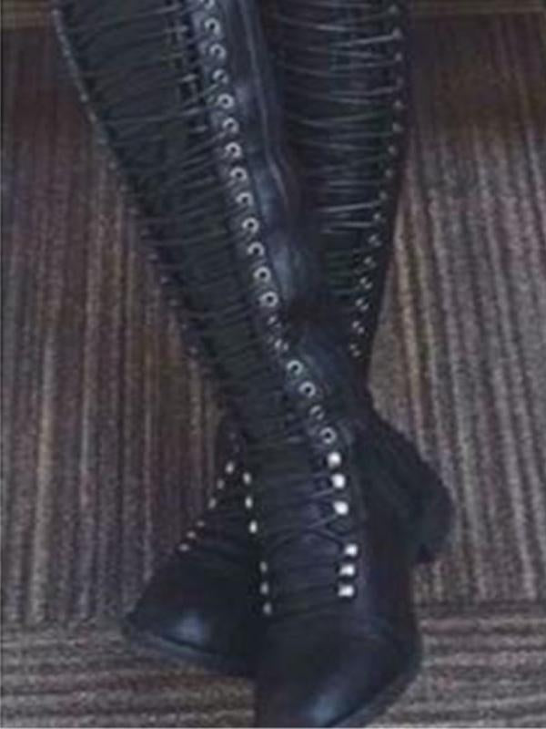 Winter Low Heel Solid Color Lace Up Riding Boots