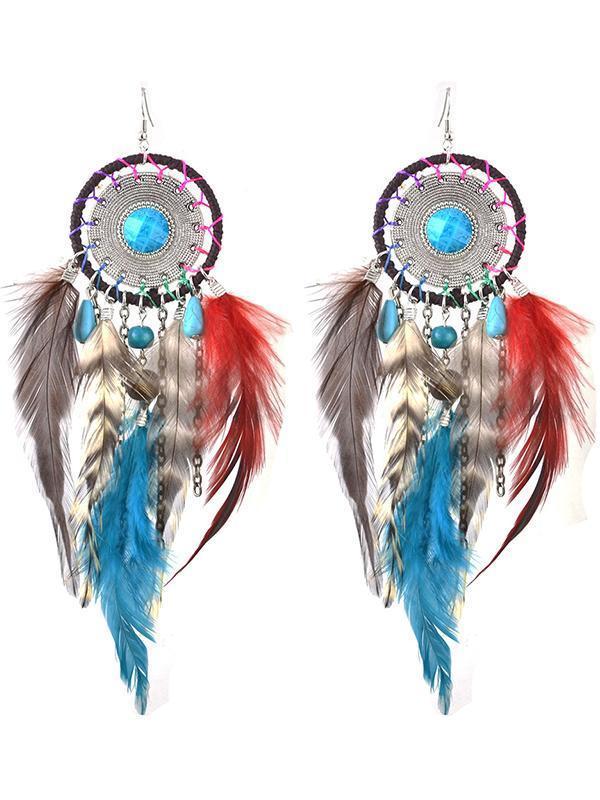 5 Colors Bohemia Feather Dream Catcher Tassels Earrings Accessories