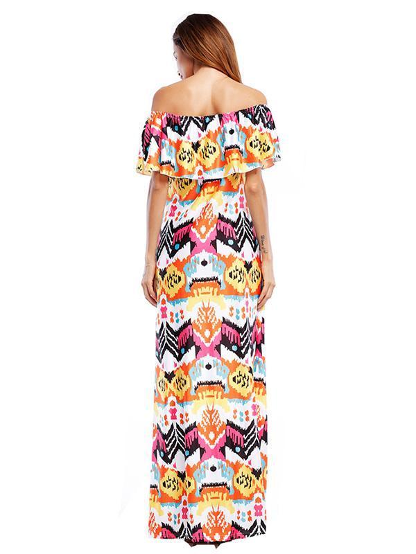 Bohemia Printed Falbala Off-the-shoulder Maxi Dress
