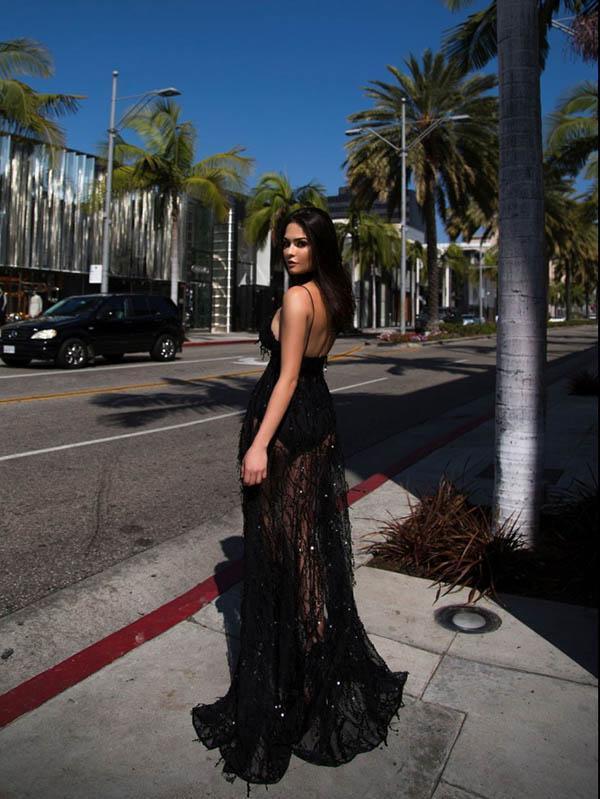 V-neck Spaghetti-neck Evening Dress