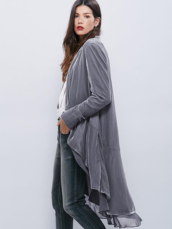 Velvet Chiffon Falbala Cardigan Outwear Tops