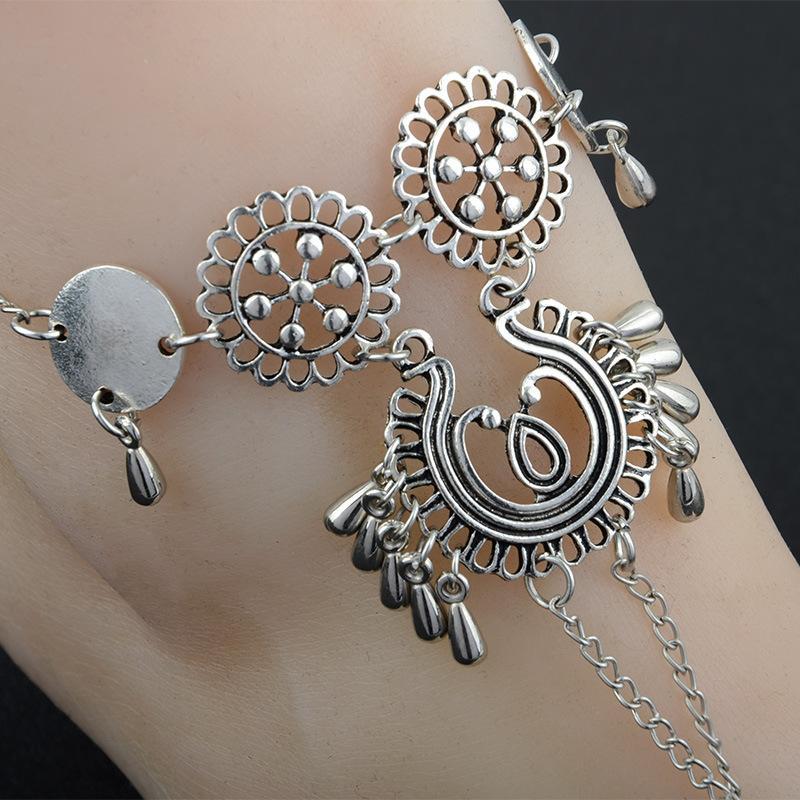 Vintage exaggerated ethnic style hollow drip carved metal beach anklets dripping footstool