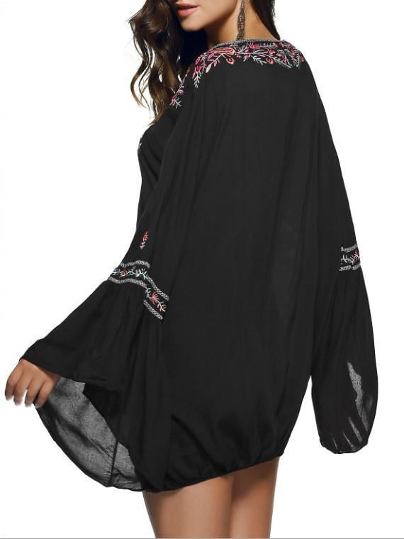 Bohemia Embroidered Tasseled Mini Dress