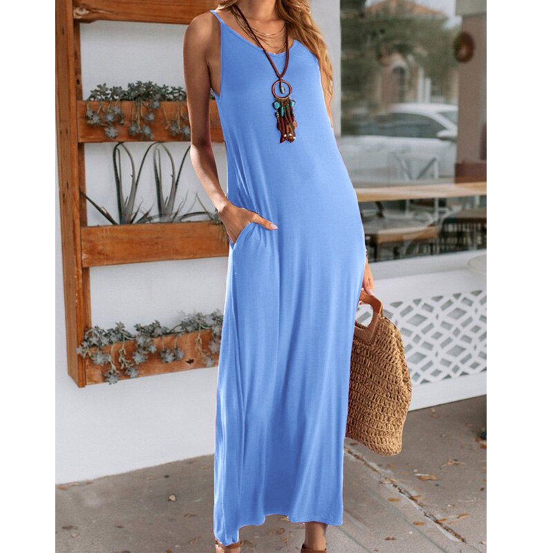 New Fashion Summer Solid Color Beach Maxi Dress