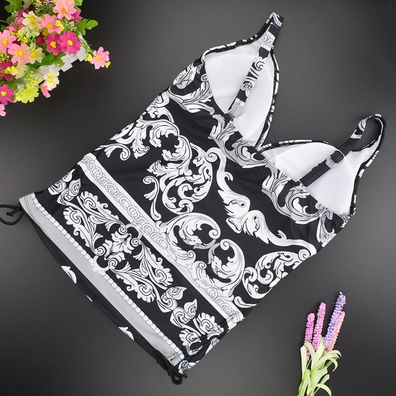 Two Piece Swimwear Women Plus Size Tankini Swimsuits with Shorts V neck Tankinis Set Swim Wear Black Print Bathing Suit 2XL