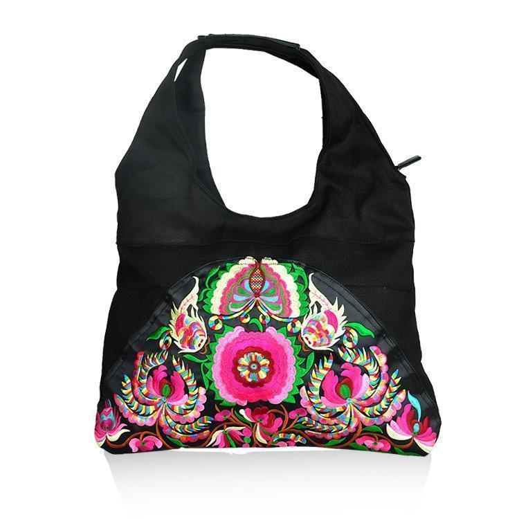 Ethnic Style Simple Embroidery Zipper Shoulder Bag