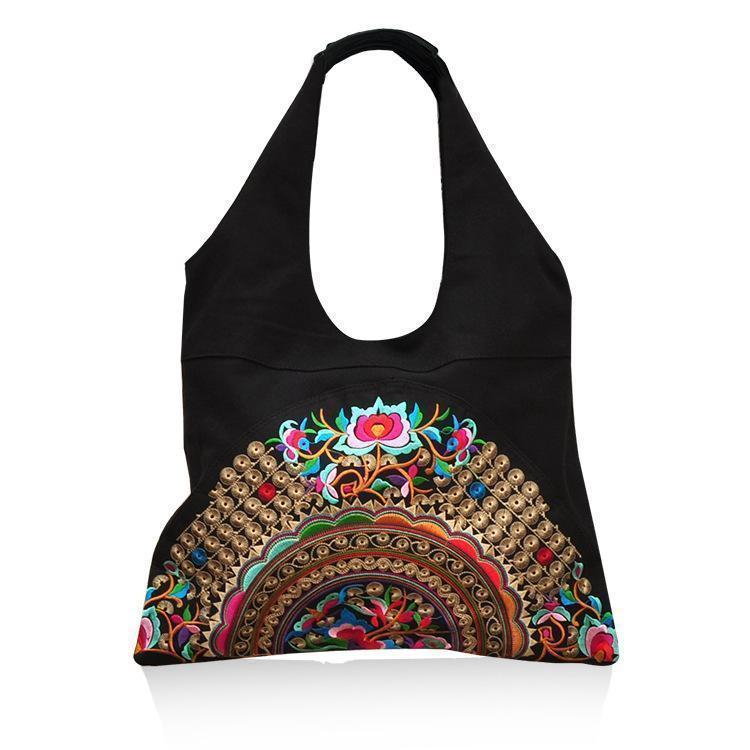 Ethnic Style Simple Embroidery Zipper Shoulder Bag