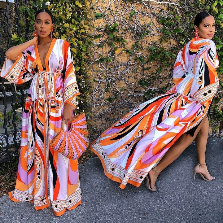boho long sleeves maxi dress Printed bohemian dress