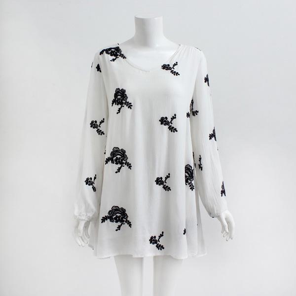 Sexy halter V-neck cotton embroidery loose dress 4 Size