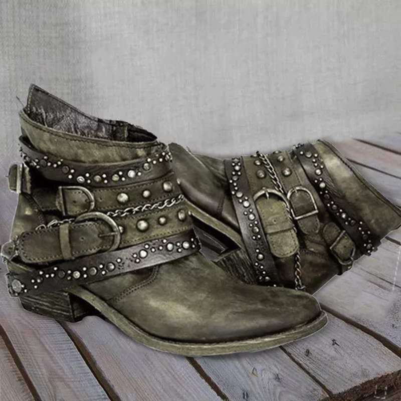 Autumn and winter thick heel large size belt short tube single boot female.