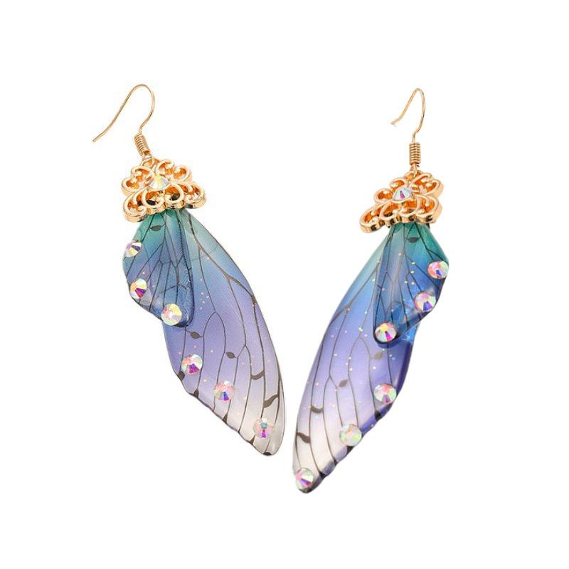 Retro temperament butterfly wings long bridal earrings ladies fashion animal earrings simulation earrings
