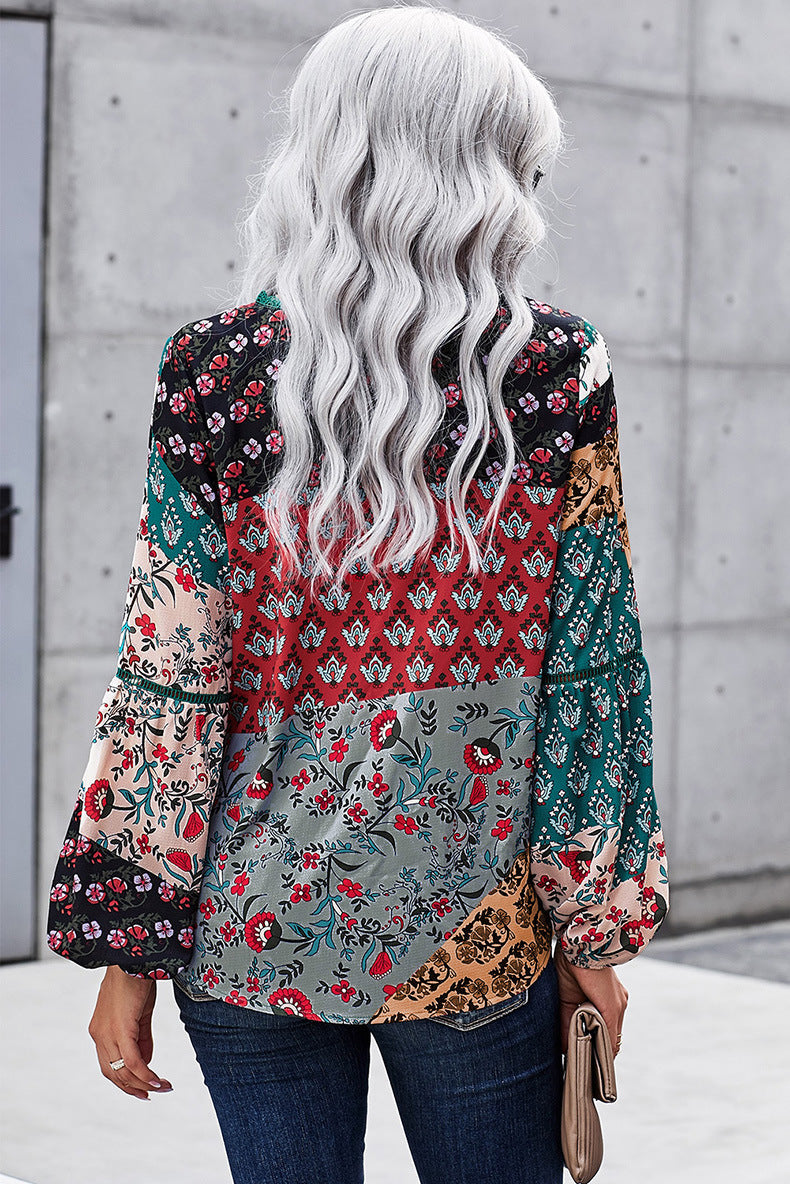 Spring and Autumn New Pullover Long Sleeve Top Women's Versatile Color Loose Large Size Boho T-shirt