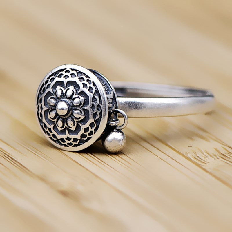 Retro six character truth words ring opening simple creative national style old belief amulet rotating ring