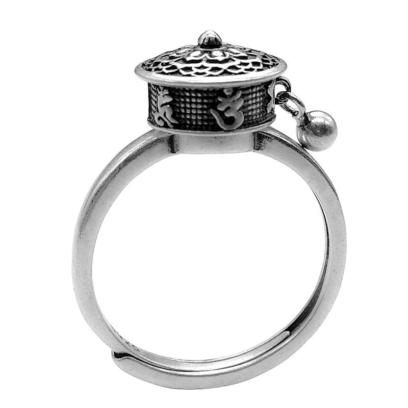 Retro six character truth words ring opening simple creative national style old belief amulet rotating ring