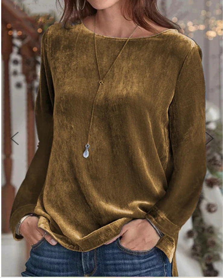 Autumn and winter fashion new women's solid color casual crewneck pullover velvet sweatshirt