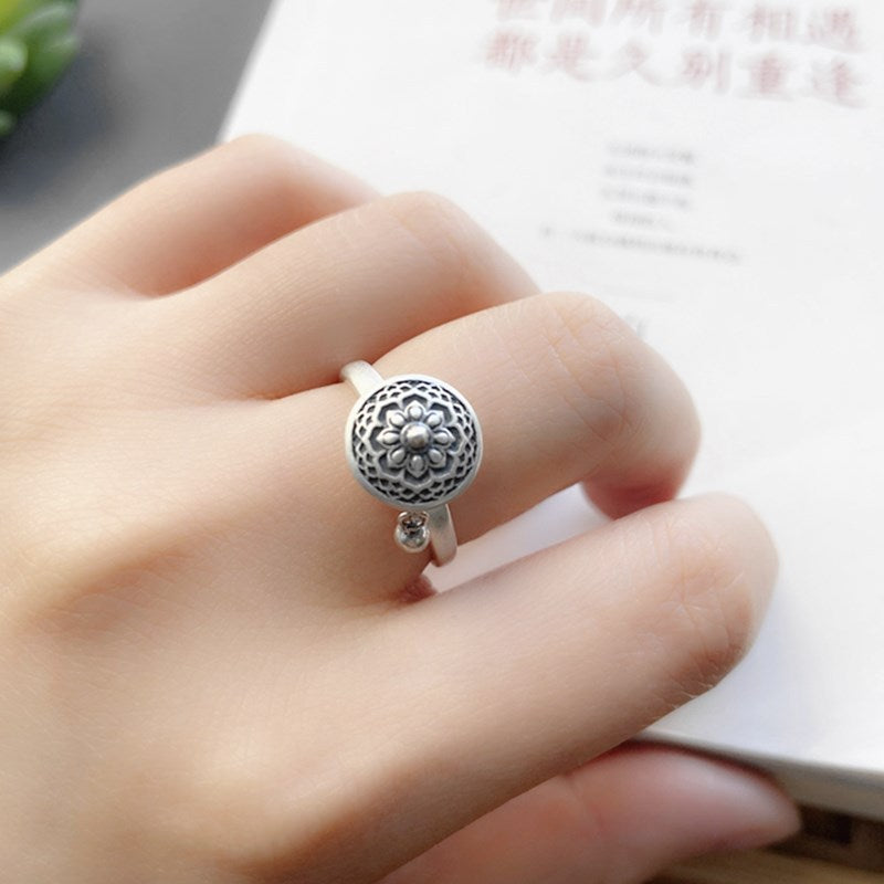 Retro six character truth words ring opening simple creative national style old belief amulet rotating ring