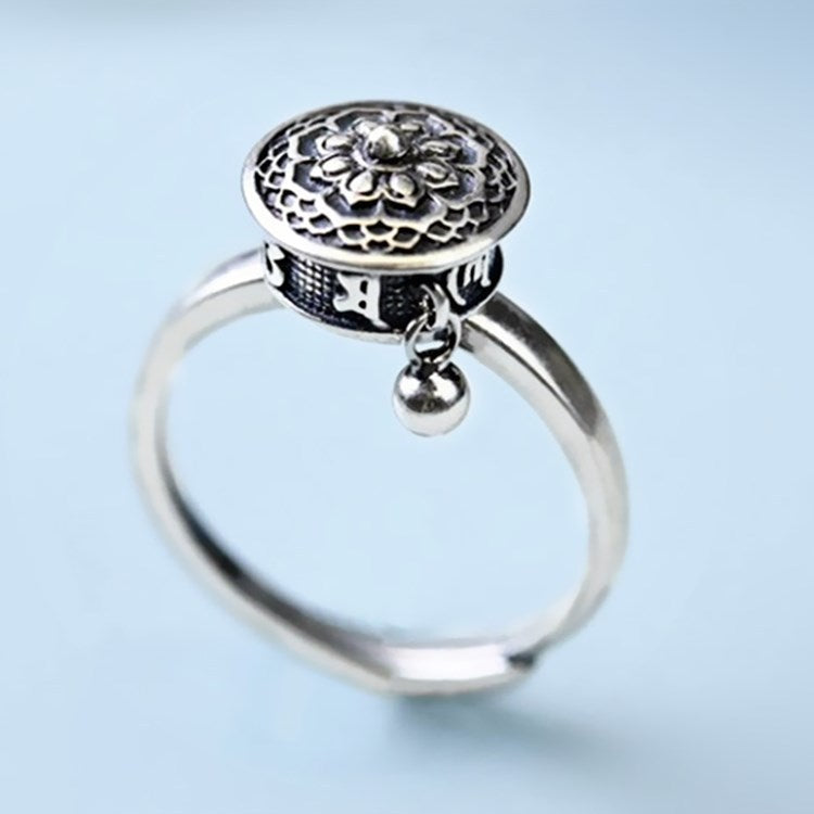 Retro six character truth words ring opening simple creative national style old belief amulet rotating ring