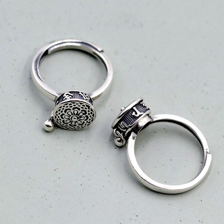 Retro six character truth words ring opening simple creative national style old belief amulet rotating ring
