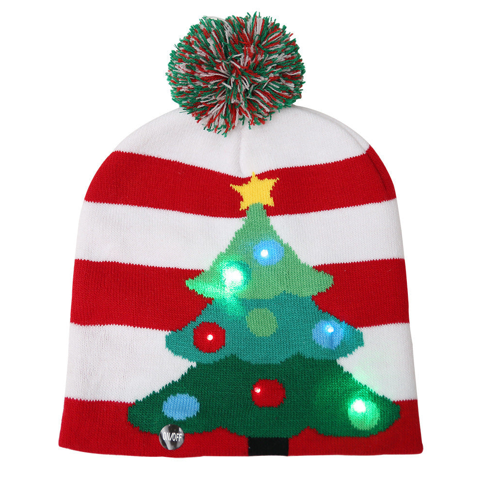 Christmas ornaments for adults and children Christmas hats LED knitted hats with lights scarf color hair ball luminous hats