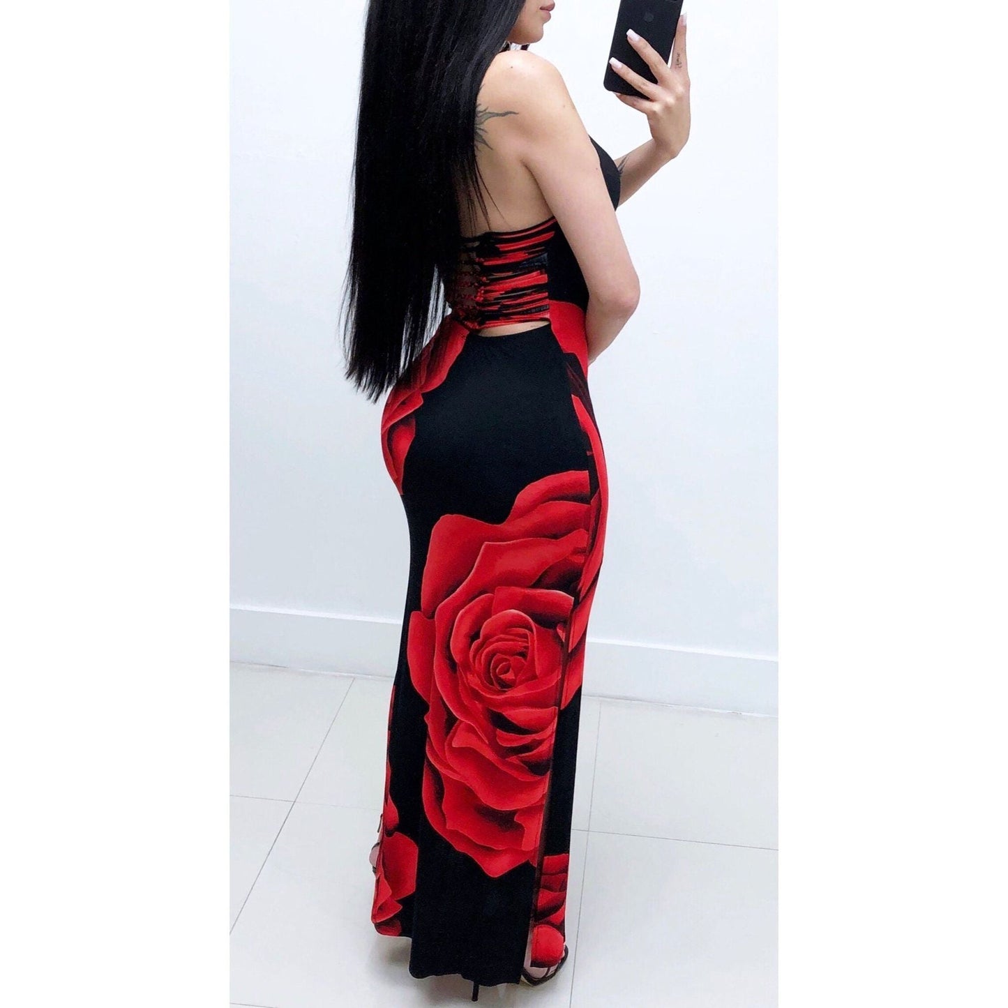 Sexy Printed Halter Side Split Maxi Dress