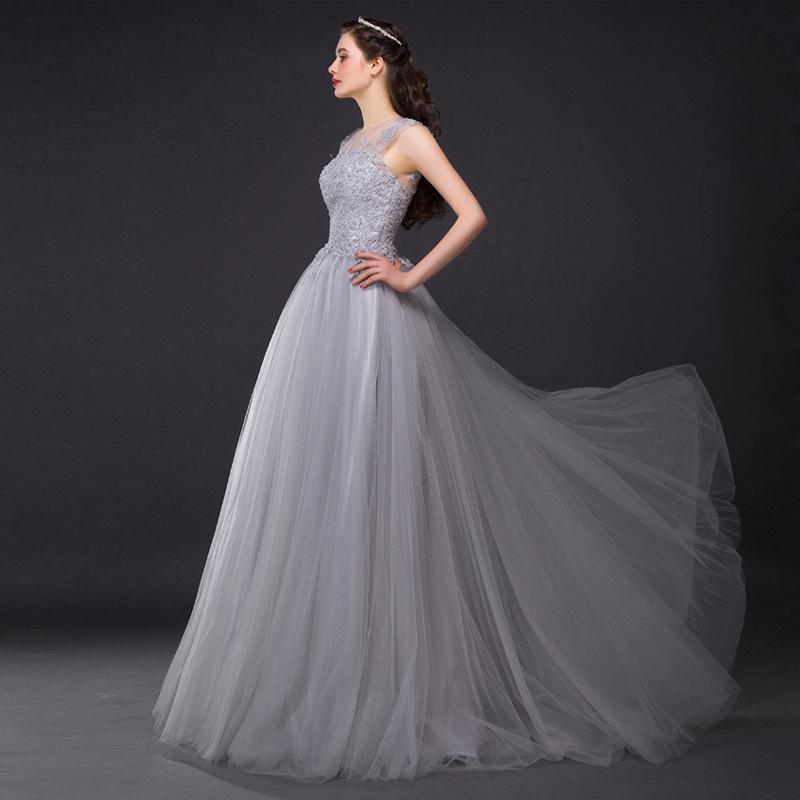 Three Colors Long Lace Evening Dress Huge Hem Banquet