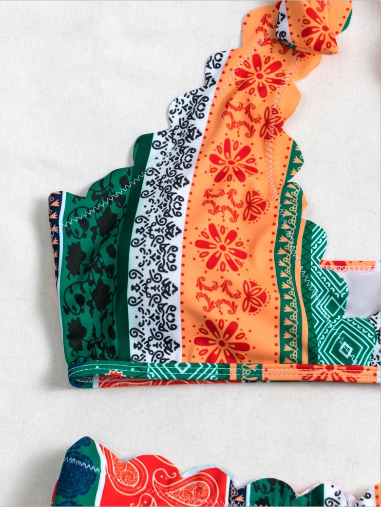 Printed High-waisted Sexy Bikini Split Swimsuit Girl