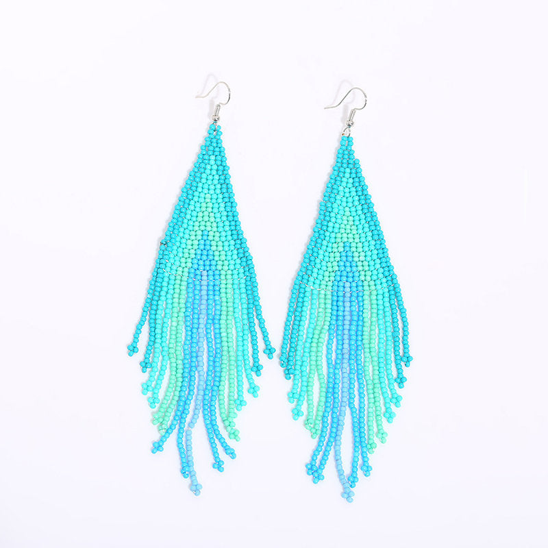Bohemian exotic long tassel Rainbow Bead Earrings