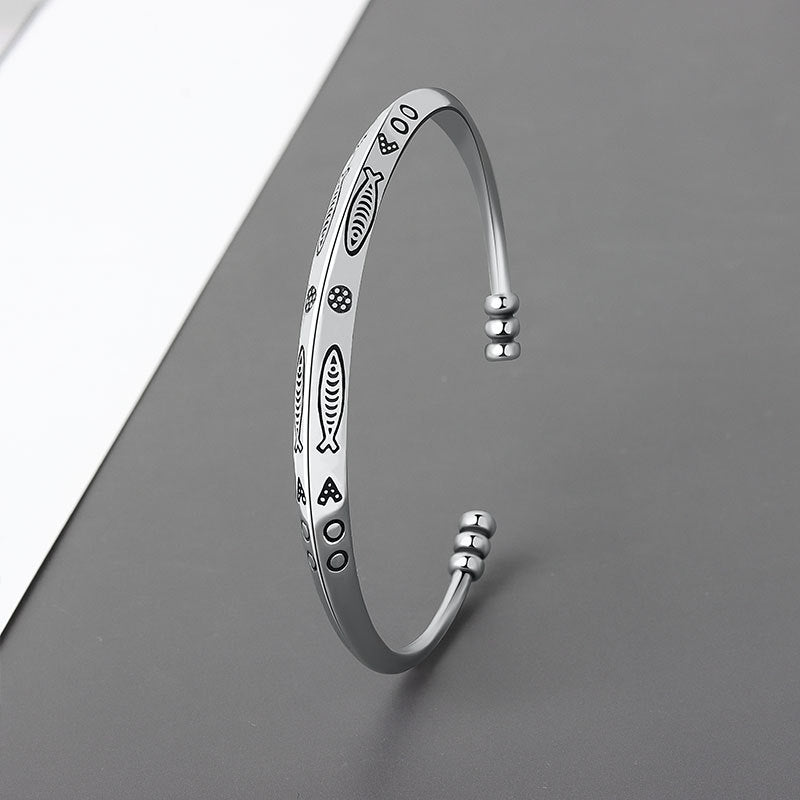 Thai ethnic style handmade silver bracelet vintage opening Thai silver engraved unisex bracelet