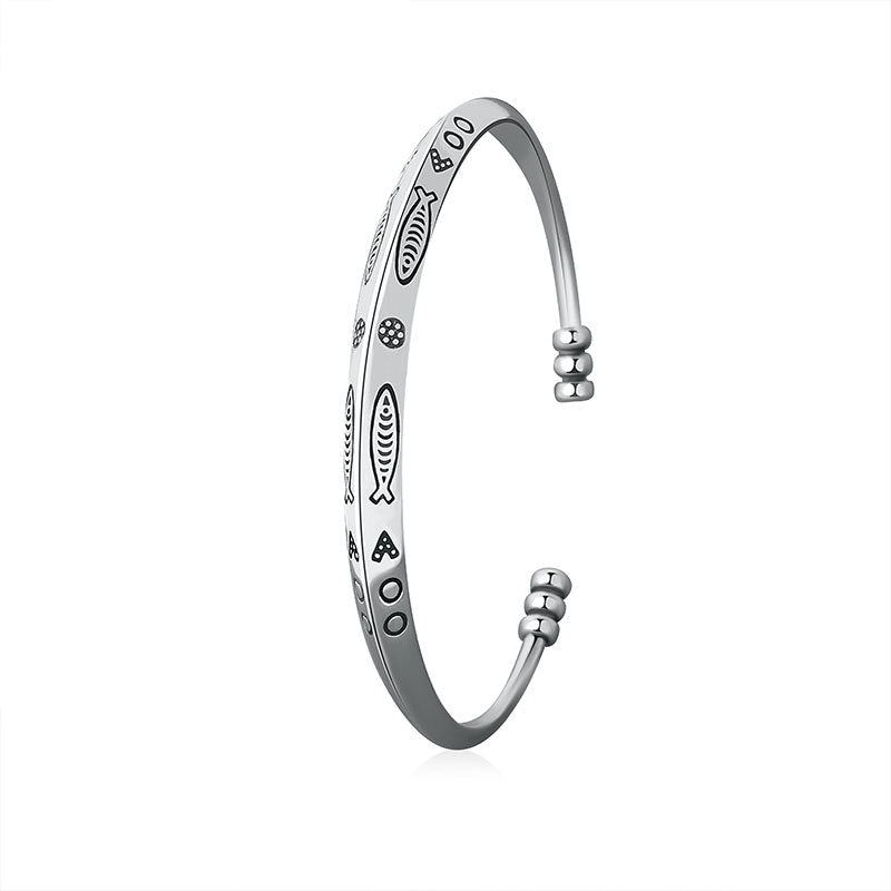 Thai ethnic style handmade silver bracelet vintage opening Thai silver engraved unisex bracelet