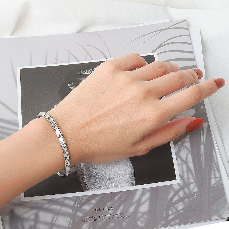 Thai ethnic style handmade silver bracelet vintage opening Thai silver engraved unisex bracelet
