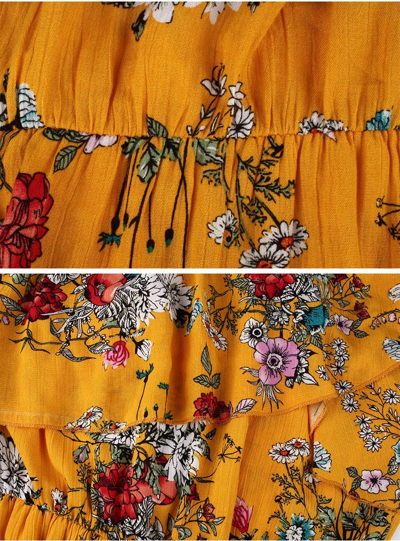 Summer Floral Print Off Shoulder High Waist Beach Maxi Dress