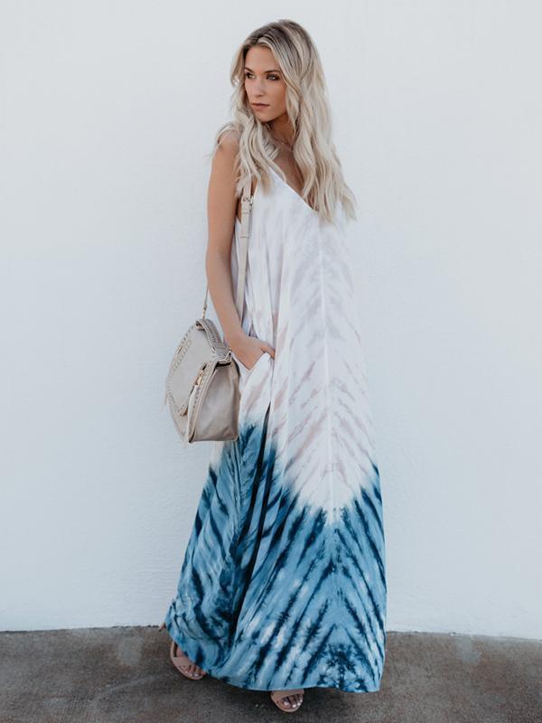 Spaghetti Strap Print Beach Maxi Long Dress