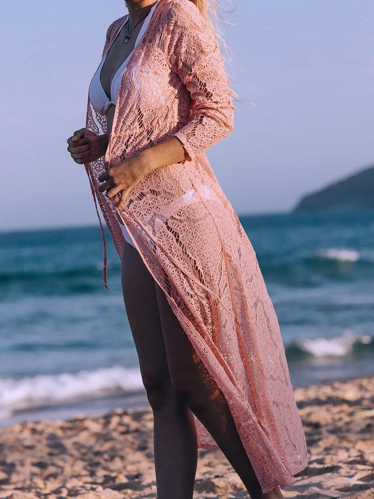 2018 New Lace Hollow Loose Cardigan Beach Bikini Cover Up