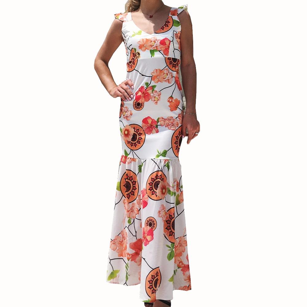 Sexy V-neck Floral Printed Chiffon Mermaid Maxi Dress