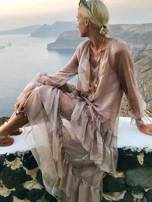 2018 New Long Sleeve Solid Color Splice Maxi Dress