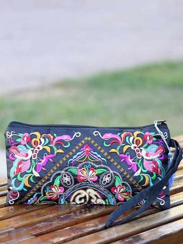 Ethnic Style Tassel Floral Double-Sided Embroidery Portable Bags