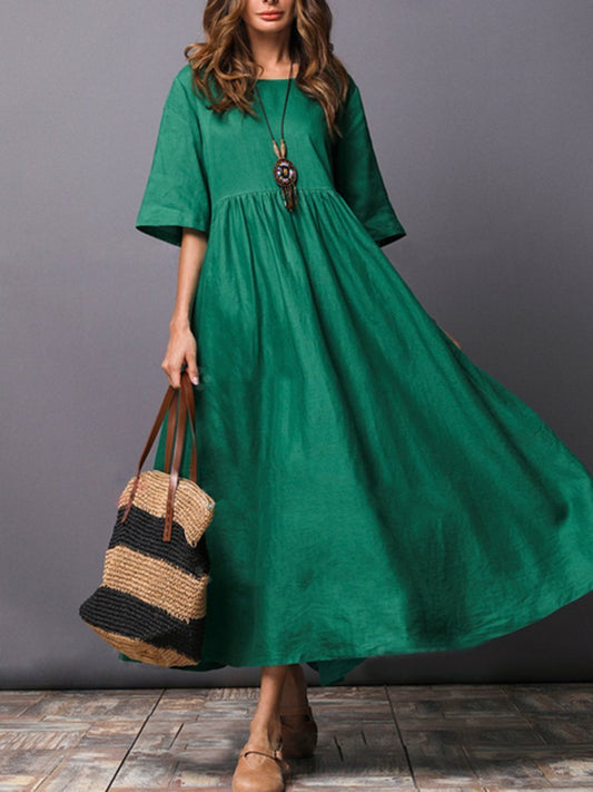 Solid Color Short Sleeve Loose Casual Maxi Dress