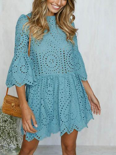 Summer Lace Splice Solid Color Mini Dress