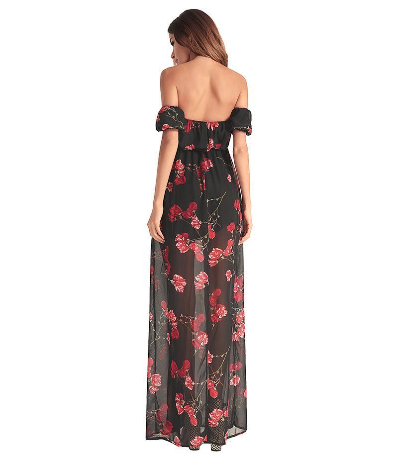 2018 New Chiffon Printed Irregular Maxi Dress