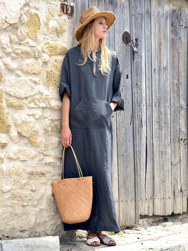 Solid Color Side Split Maxi Long Dress