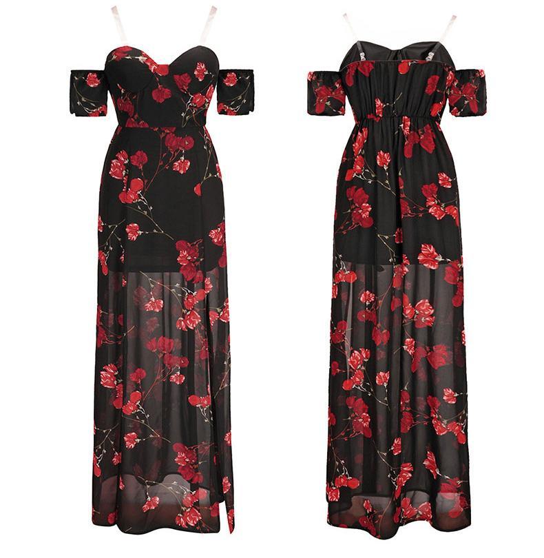 2018 New Chiffon Printed Irregular Maxi Dress