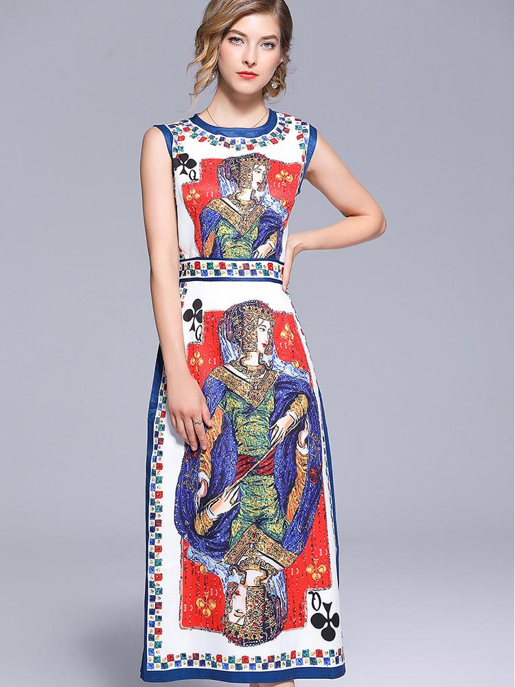 New Stylish Slim fit Split Hem Poker Printing Vest Dress