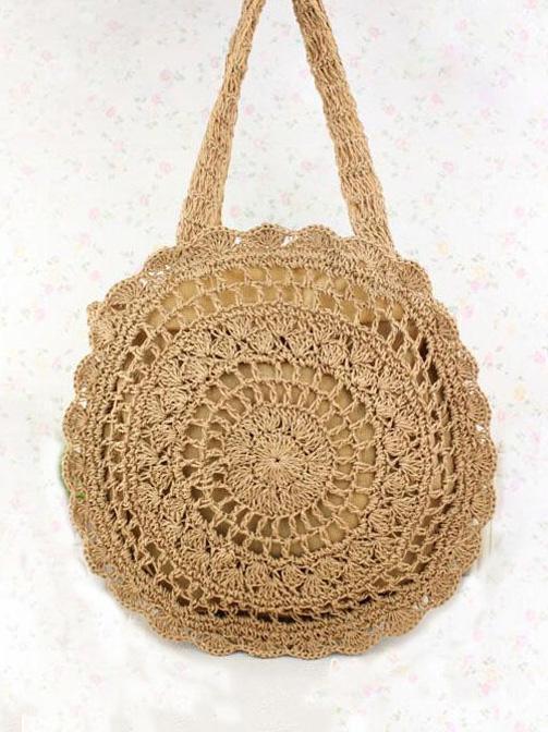 Exquisite Retro Women Hollowed Round Straw Weaving Bag