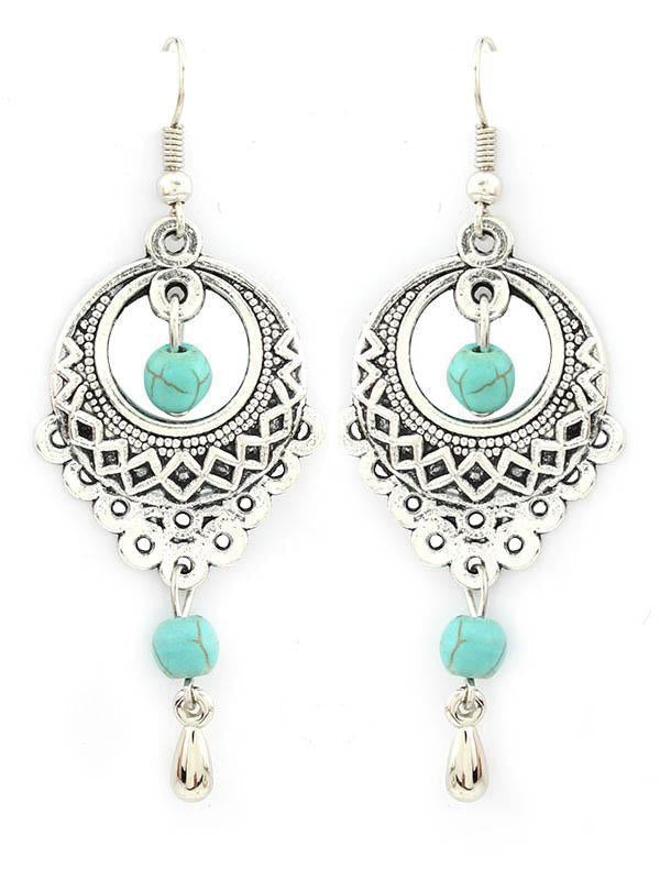Vintage Ethnic Turquoise Hollow Carved Water Drops earrings