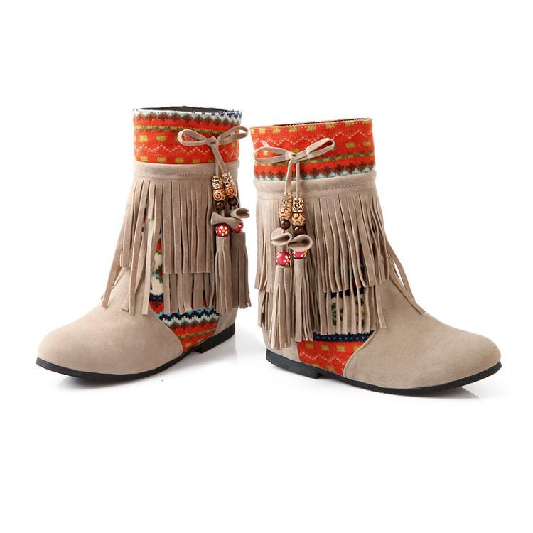 Winter Beads Tassels Plus Size Hidden Heel Boots